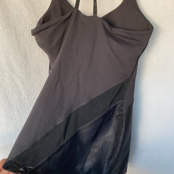 Splits59 Black Strappy Performance Tank Top | Mesh & Faux Leather Detail | S-M - Picture 6 of 7
